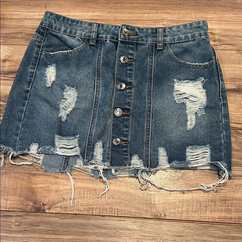Distressed Denim Skirt